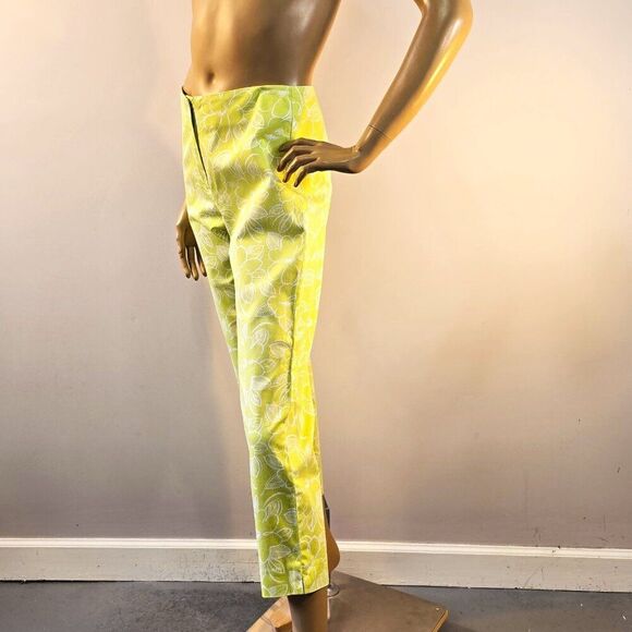 Rafael Cropped Pants Womens Size 6 Light Green Floral White Flat Front - Picture 2 of 11